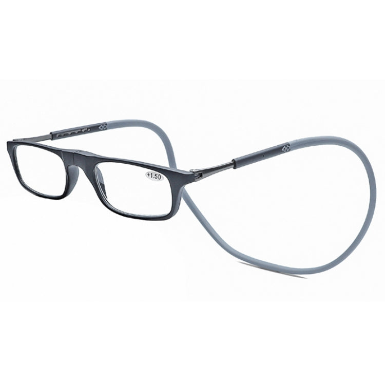 Portable Magnetic Hanging Neck Retractable Reading Glasses +275(Black Frame Gray Legs) - Presbyopic Glasses by PMC Jewellery | Online Shopping South Africa | PMC Jewellery