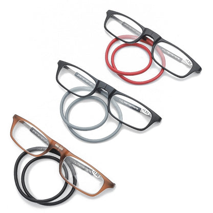 Portable Magnetic Hanging Neck Retractable Reading Glasses +175(Black Frame Red Legs) - Presbyopic Glasses by PMC Jewellery | Online Shopping South Africa | PMC Jewellery