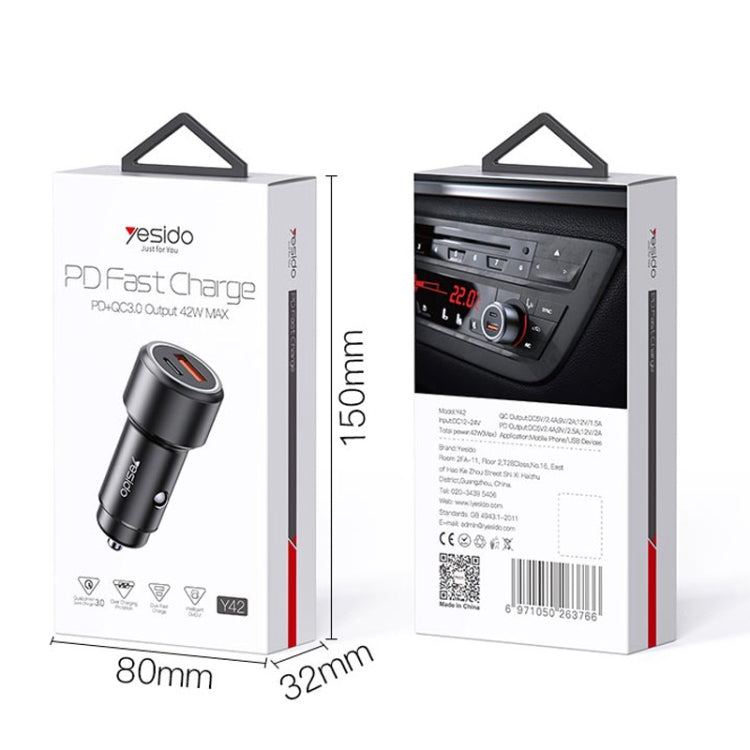 Yesido Y42 PD+QC3.0 Car Charger Cigarette Lighter 42W Fast Charger(Black) - Car Charger by Yesido | Online Shopping South Africa | PMC Jewellery