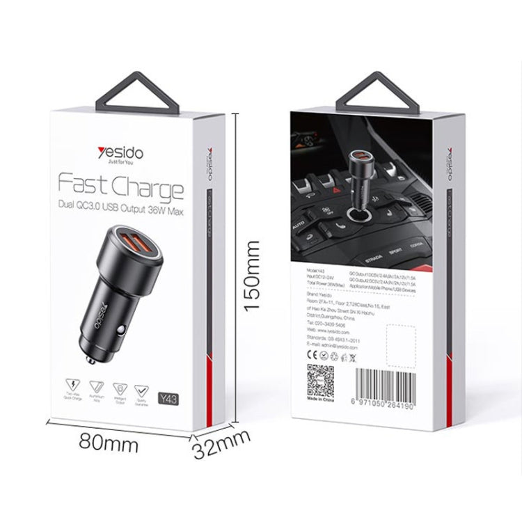 Yesido Y43 Dual USB Port Car Fast Charger Cigarette Lighter 36W Car Charger - Car Charger by Yesido | Online Shopping South Africa | PMC Jewellery