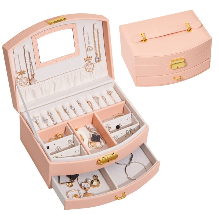 Large-capacity Double-layer Jewelry Storage Box Drawer Ring Earring Jewelry Storage Box(Peach Pink) - Jewelry Storages by PMC Jewellery | Online Shopping South Africa | PMC Jewellery