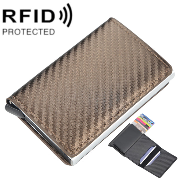 Baellerry RFID Anti-theft Plaid Leather Wallet Metal Aluminum Box Automatic Eject Type Card Holder(Gold) - Antimagnetic RFID Package by Baellerry | Online Shopping South Africa | PMC Jewellery | Buy Now Pay Later Mobicred