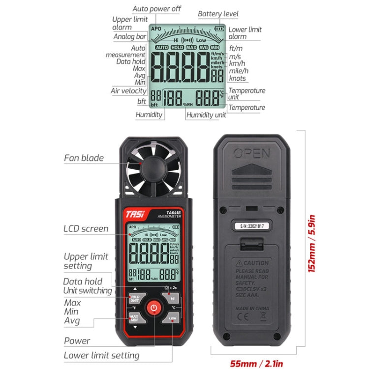 TASI TA641A High Precision Wind Speed Instrument Wind Volume Tester Handheld Wind Speed Meter - Tachometers & Anemometer by TASI | Online Shopping South Africa | PMC TechLife | Buy Now Pay Later Mobicred