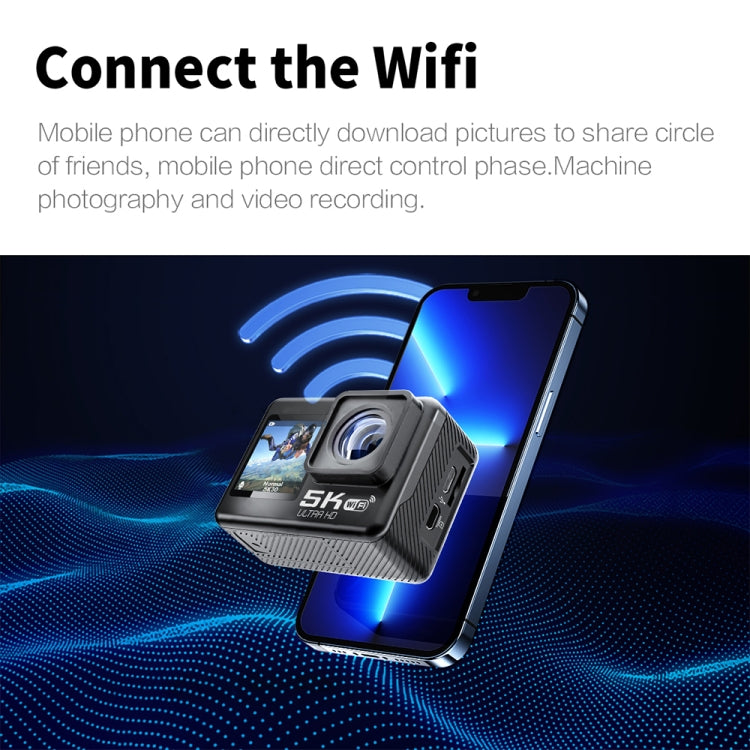 5K/30FPS WIFI HD Anti-Shake Remote Touch Dual-Screen IP68 Waterproof Sports Camera, Style: Black - Other Camera by PMC TechLife | Online Shopping South Africa | PMC TechLife