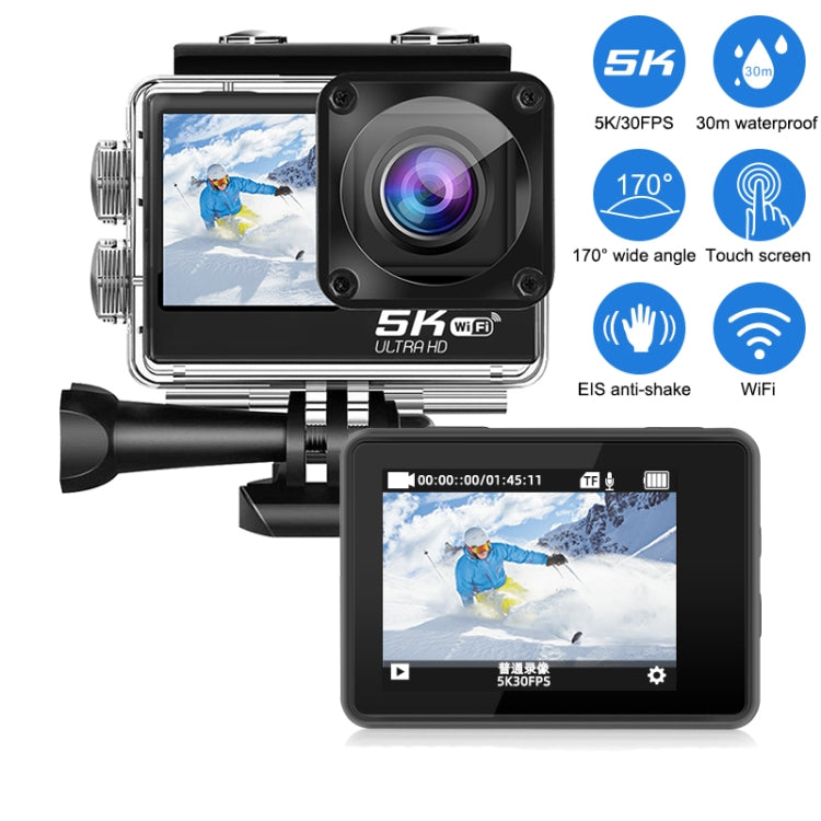 5K/30FPS WIFI HD Anti-Shake Remote Touch Dual-Screen IP68 Waterproof Sports Camera, Style: Black - Other Camera by PMC TechLife | Online Shopping South Africa | PMC TechLife