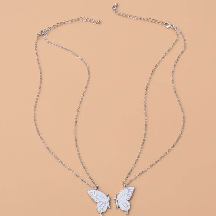 Sisters Mother and Daughter Alloy Drip Oil Butterfly Necklace Clavicle Chain(Silver) - Necklaces & Pendants by PMC Jewellery | Online Shopping South Africa | PMC Jewellery