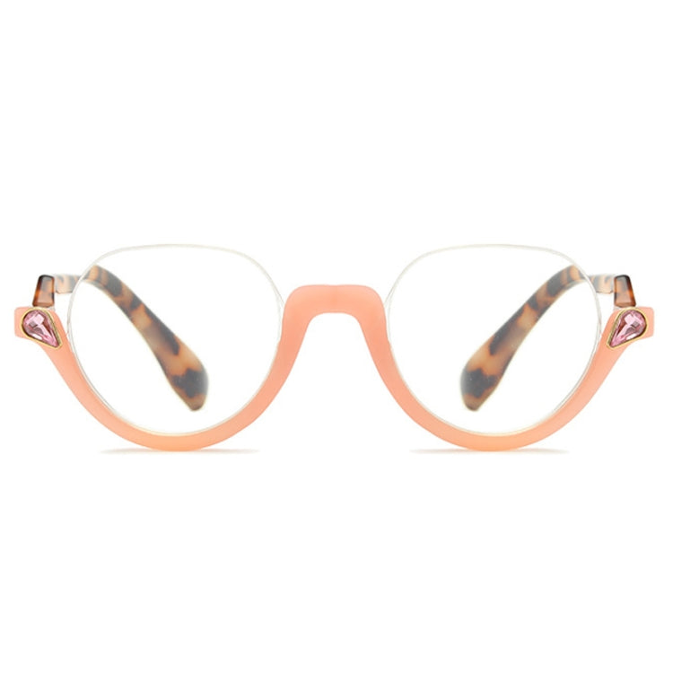 Diamond Studded Cat Eye Presbyopic Glasses Half-frame Fish-filament Glasses Unisex, Degree: +100(Light Pink) - Presbyopic Glasses by PMC Jewellery | Online Shopping South Africa | PMC Jewellery