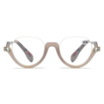Diamond Studded Cat Eye Presbyopic Glasses Half-frame Fish-filament Glasses Unisex, Degree: 150(Gray Purple) - Presbyopic Glasses by PMC Jewellery | Online Shopping South Africa | PMC Jewellery