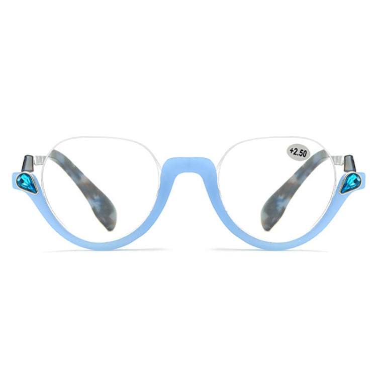 Diamond Studded Cat Eye Presbyopic Glasses Half-frame Fish-filament Glasses Unisex, Degree: +350(Light Blue) - Presbyopic Glasses by PMC Jewellery | Online Shopping South Africa | PMC Jewellery