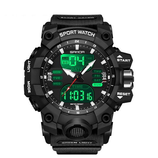 SANDA Green Light Alarm Clock Multifunctional Waterproof Shockproof Transparent Watch(Black) - Silicone Strap Watches by SANDA | Online Shopping South Africa | PMC Jewellery