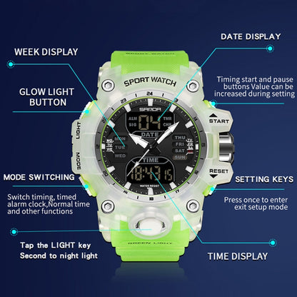 SANDA Green Light Alarm Clock Multifunctional Waterproof Shockproof Transparent Watch(Transparent Black) - Silicone Strap Watches by SANDA | Online Shopping South Africa | PMC Jewellery