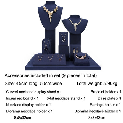 Jewelry Display Props Blue Microfiber Window Necklace Earring Ring Stand Set 5 - Jewelry Storages by PMC Jewellery | Online Shopping South Africa | PMC Jewellery