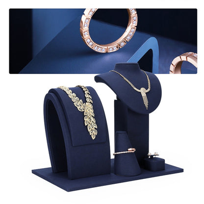 Jewelry Display Props Blue Microfiber Window Necklace Earring Ring Stand Set 7 - Jewelry Storages by PMC Jewellery | Online Shopping South Africa | PMC Jewellery