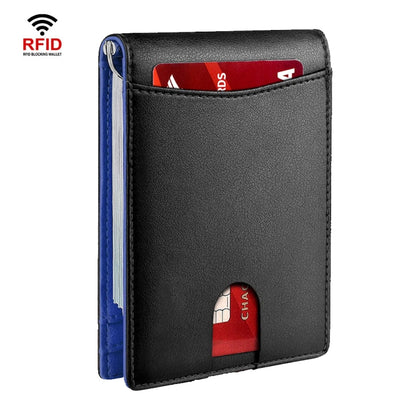 RFID Anti-Theft Brush Leather Multi Card Pocket Coin Wallet Credit Card Case(Flat Pattern+Blue Inside) - Antimagnetic RFID Package by PMC Jewellery | Online Shopping South Africa | PMC Jewellery | Buy Now Pay Later Mobicred