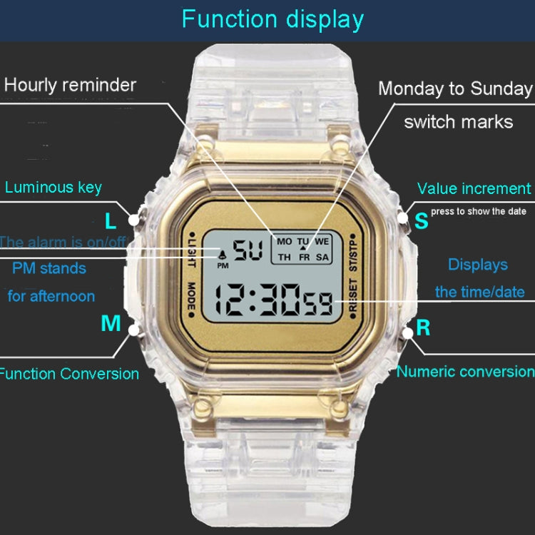 Outdoor Sports Simple Transparent Case Waterproof Luminous Electronic Watch(Transparent Square White) - Sport Watches by PMC Jewellery | Online Shopping South Africa | PMC Jewellery