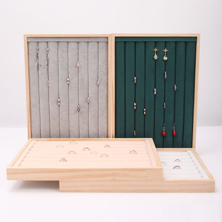 Solid Wooden Velvet Jewelry Display Tray Ring Earring Bracelet Storage And Organization Box, Specification: Medium White Leather - Jewelry Storages by PMC Jewellery | Online Shopping South Africa | PMC Jewellery