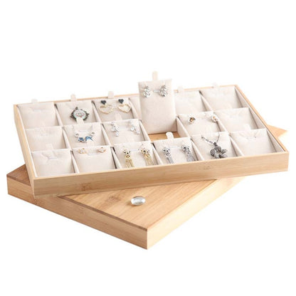 Bamboo Wooden Grid Liner Jewelry Display Tray Necklace Pendant Storage Tray Showcase, Style: 24 Grid Beige - Jewelry Storages by PMC Jewellery | Online Shopping South Africa | PMC Jewellery