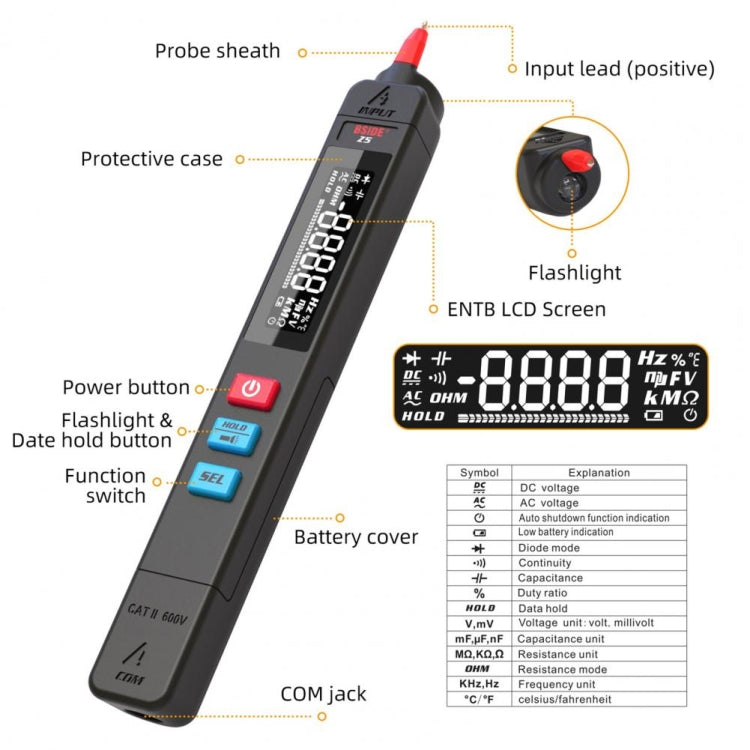 BSIDE Z5 Smart Pen Multimeter Backlight LCD 6000 Counts Auto Voltage Detector - Digital Multimeter by BSIDE | Online Shopping South Africa | PMC TechLife | Buy Now Pay Later Mobicred