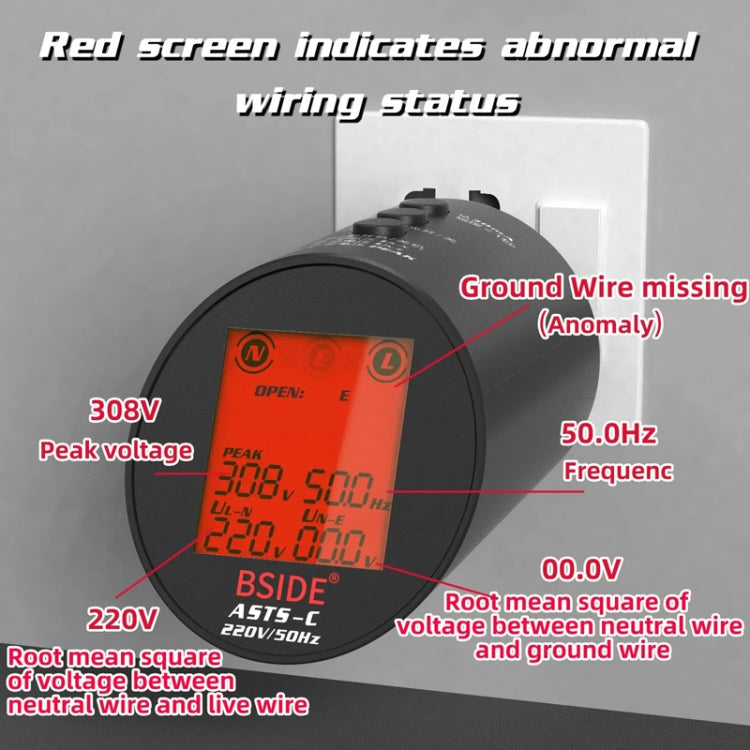 BSIDE ASTS Circuit Analyzer Plug Power Tester UK Plug - Current & Voltage Tester by BSIDE | Online Shopping South Africa | PMC Jewellery | Buy Now Pay Later Mobicred