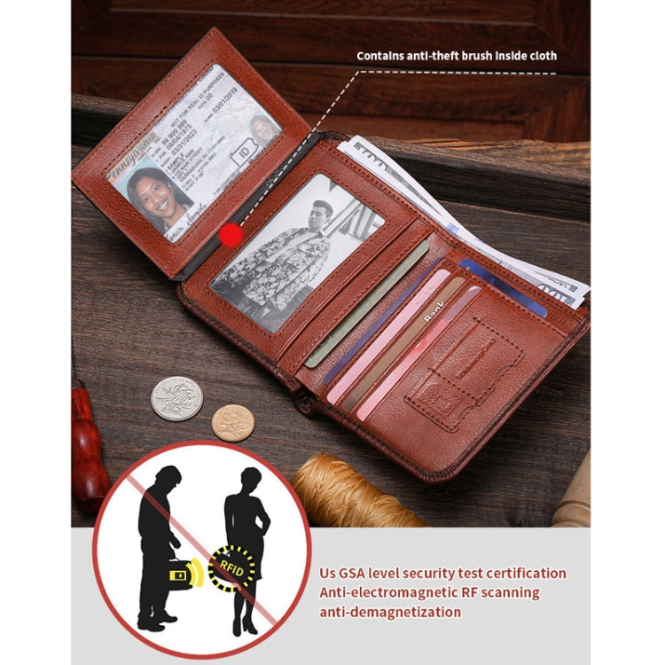 Bull Captain Men Wallet First-layer Cowhide Coin Clip RFID Retro Vertical ID Holder(Coffee) - free shipping - PMC TechLife - Order now!
