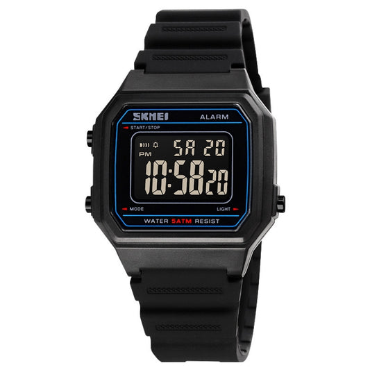 SKMEI 1698 50m Waterproof Multifunctional Sports Square Pin Buckle Luminous Digital Watch(Black Black) - Silicone Strap Watches by SKMEI | Online Shopping South Africa | PMC Jewellery | Buy Now Pay Later Mobicred