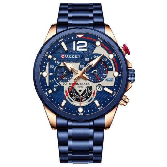 Curren 8395 Calendar Six-Hand Steel Strap Men Quartz Watch, Color: Rose Shell Blue - Metal Strap Watches by Curren | Online Shopping South Africa | PMC Jewellery | Buy Now Pay Later Mobicred