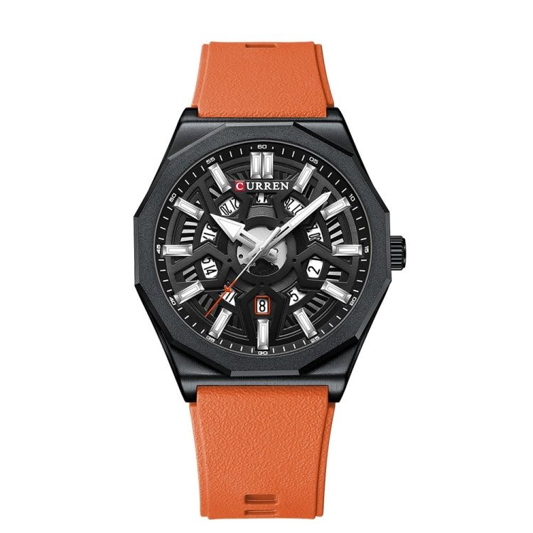 Curren 8437 Casual Men Silicone Strap Quartz Watch with Calendar, Color: Black Shell Black Orange Strap - Silicone Strap Watches by Curren | Online Shopping South Africa | PMC Jewellery | Buy Now Pay Later Mobicred