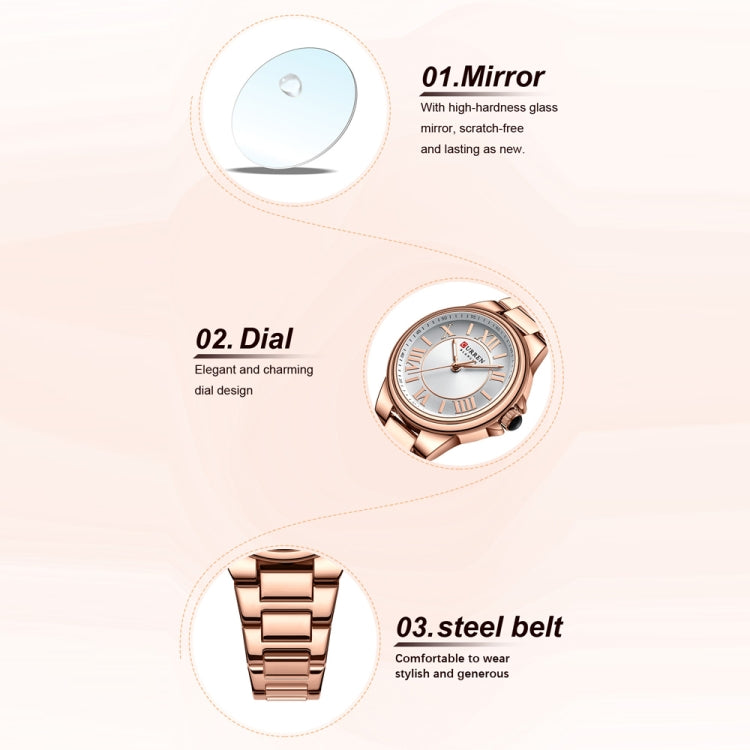 Curren 9091 Casual Steel Strap Waterproof Women's Watch, Color: Rose Shell White - Alloy Watches by Curren | Online Shopping South Africa | PMC Jewellery | Buy Now Pay Later Mobicred