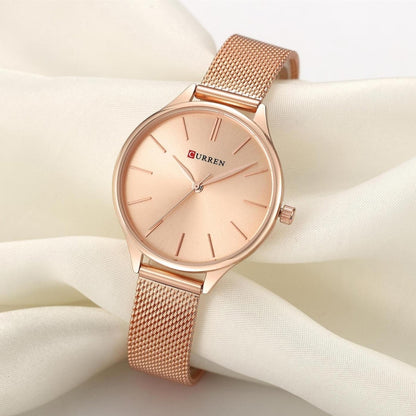 Curren 9024 Casual Steel Strap Waterproof Women Quartz Watch, Color: Rose Shell Rose Surface - Alloy Watches by Curren | Online Shopping South Africa | PMC Jewellery | Buy Now Pay Later Mobicred