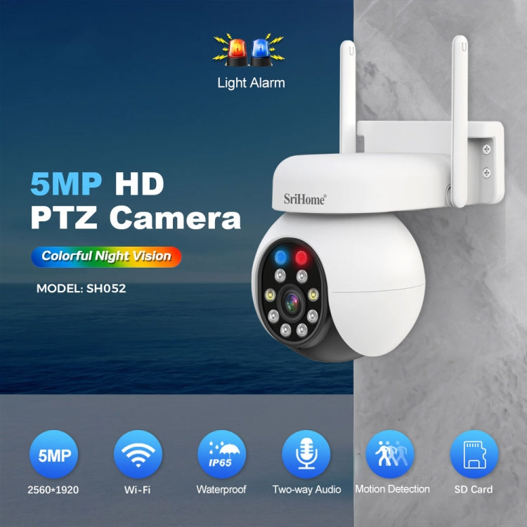 SriHome SH052B Wifi 5MP Wireless PTZ IP AI Auto Tracking Sound&Light Alarm Starlight Color Night Vision Outdoors Surveillance Camera, Plug: AU - Dome Camera by SriHome | Online Shopping South Africa | PMC Jewellery | Buy Now Pay Later Mobicred