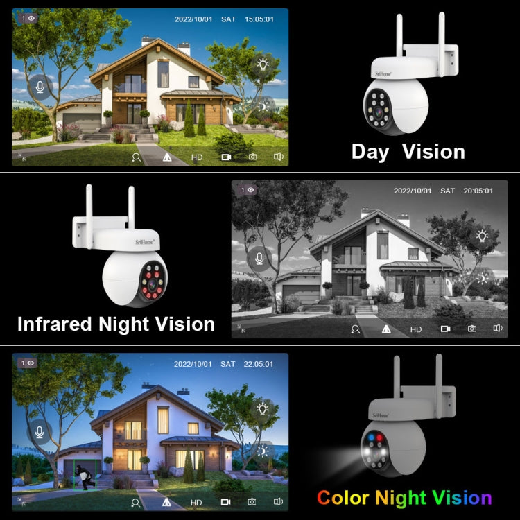 SriHome SH052B Wifi 5MP Wireless PTZ IP AI Auto Tracking Sound&Light Alarm Starlight Color Night Vision Outdoors Surveillance Camera, Plug: EU - Dome Camera by SriHome | Online Shopping South Africa | PMC Jewellery | Buy Now Pay Later Mobicred