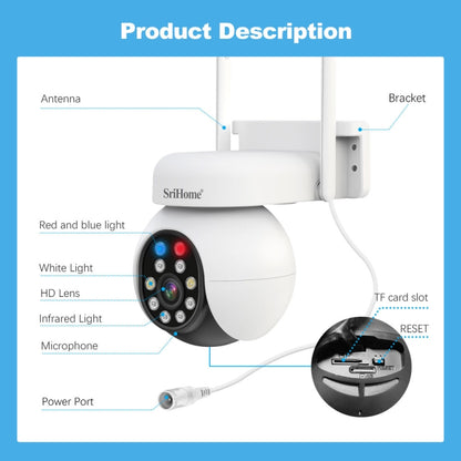 SriHome SH052B Wifi 5MP Wireless PTZ IP AI Auto Tracking Sound&Light Alarm Starlight Color Night Vision Outdoors Surveillance Camera, Plug: US - Dome Camera by SriHome | Online Shopping South Africa | PMC Jewellery | Buy Now Pay Later Mobicred