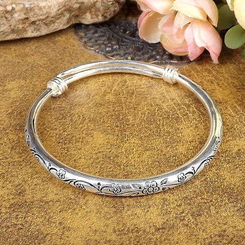 Bohemian Vintage Retro Silver Bangles Women Classic Handmade Tibetan Silver Carved Plum Cuff Bracelets - Bracelets by PMC Jewellery | Online Shopping South Africa | PMC Jewellery | Buy Now Pay Later Mobicred