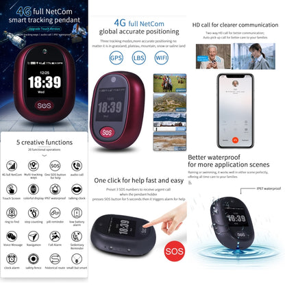 REACHFAR RF-V45-A Mini Touch Screen GPS Smart Tracker Pendant, Support SOS / Camera / Health Management / Video Calling / 4G LTE, For Asia/Europe/Africa / Australia(Wine Red) - Personal Tracker by REACHFAR | Online Shopping South Africa | PMC Jewellery | Buy Now Pay Later Mobicred