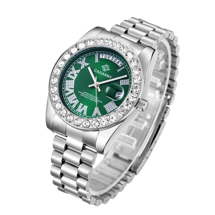 CAGARNY 6866 Fashion Life Waterproof Silver Steel Band Quartz Watch(Green) - Metal Strap Watches by CAGARNY | Online Shopping South Africa | PMC Jewellery | Buy Now Pay Later Mobicred