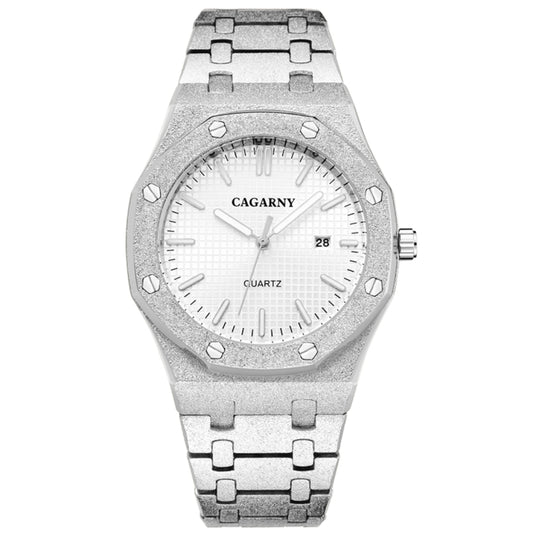 CAGARNY 6885 Octagonal Dial Quartz Dual Movement Watch Men Stainless Steel Strap Watch(Silver Shell White Dial) - Metal Strap Watches by CAGARNY | Online Shopping South Africa | PMC Jewellery | Buy Now Pay Later Mobicred