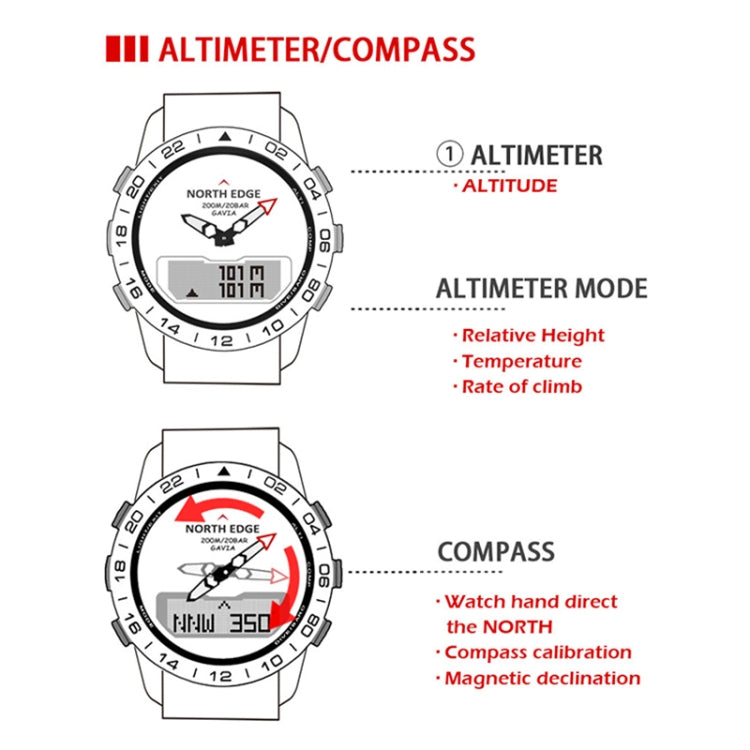 North Edge GAVIA Men Outdoor Sport 50m Waterproof Smart Digital Watch Diving Watch, Support Barometer & Pedometer(Silver) - Sport Watches by NORTH EDGE | Online Shopping South Africa | PMC Jewellery | Buy Now Pay Later Mobicred