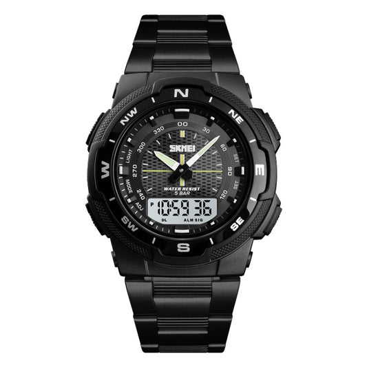 SKMEI 1370 Multifunctional Men Outdoor Sports Noctilucent Waterproof Stainless Steel Digital Wrist Watch (Black White) - Sport Watches by SKMEI | Online Shopping South Africa | PMC Jewellery | Buy Now Pay Later Mobicred