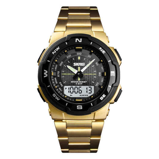 SKMEI 1370 Multifunctional Men Outdoor Sports Noctilucent Waterproof Stainless Steel Digital Wrist Watch (Gold) - Sport Watches by SKMEI | Online Shopping South Africa | PMC Jewellery | Buy Now Pay Later Mobicred