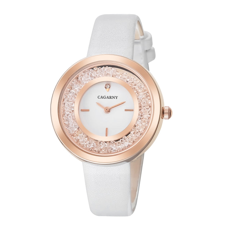 CAGARNY 6878 Water Resistant Fashion Women Quartz Wrist Watch with Leather Band(White+Gold) - Leather Strap Watches by CAGARNY | Online Shopping South Africa | PMC Jewellery | Buy Now Pay Later Mobicred