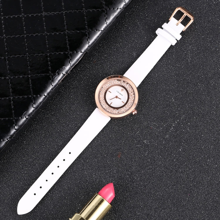 CAGARNY 6878 Water Resistant Fashion Women Quartz Wrist Watch with Leather Band(White+Gold) - Leather Strap Watches by CAGARNY | Online Shopping South Africa | PMC Jewellery | Buy Now Pay Later Mobicred