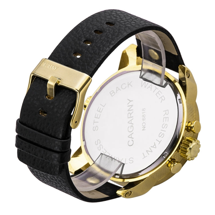 CAGARNY 6818 Fashionable DZ Style Large Dial Dual Clock Quartz Movement Sport Wrist Watch with Leather Band & Calendar Function for Men(Black Band Gold Case) - Leather Strap Watches by CAGARNY | Online Shopping South Africa | PMC Jewellery | Buy Now Pay Later Mobicred