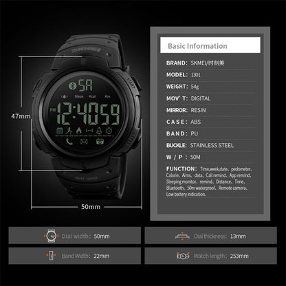 SKMEI 1301 Multifunction 50m Waterproof Sports Bluetooth Smart Watch, Compatible with Android & iOS System(Black) - Sport Watches by SKMEI | Online Shopping South Africa | PMC Jewellery | Buy Now Pay Later Mobicred