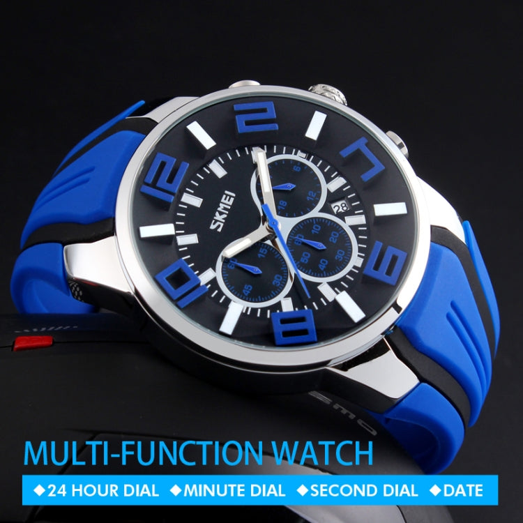 SKMEI 9128 Fashion Multifunctional 3D Large Dial Sports Wristwatch 30m Waterproof Quartz Watch(Blue) - Sport Watches by SKMEI | Online Shopping South Africa | PMC Jewellery | Buy Now Pay Later Mobicred