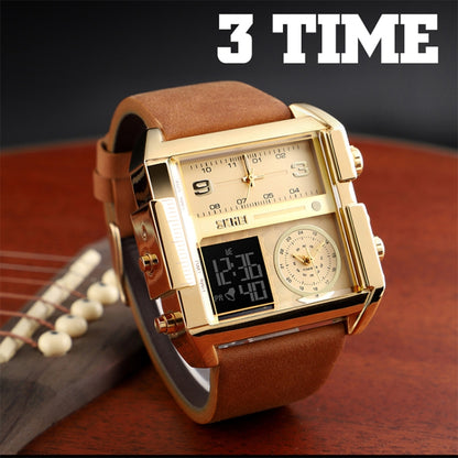 SKMEI 1391 Multifunctional Men Business Digital Watch 30m Waterproof Square Dial Wrist Watch with Leather Watchband(Gold Black) - Leather Strap Watches by SKMEI | Online Shopping South Africa | PMC Jewellery | Buy Now Pay Later Mobicred