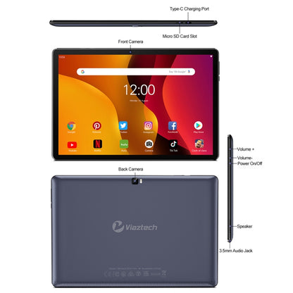 Viaztech V30 Tablet PC, 10.1 inch, 3GB+32GB, Android 11 RK3566 Quad Core CPU, Support 2.4G WiFi / Bluetooth, Global Version with Google Play, US Plug(Dark Gray) - 10.1 inch by PMC Jewellery | Online Shopping South Africa | PMC Jewellery