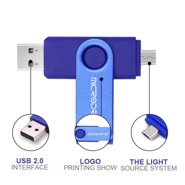 MicroDrive 64GB USB 2.0 Phone and Computer Dual-use Rotary OTG Metal U Disk (Blue) - free shipping - PMC TechLife - Order now!
