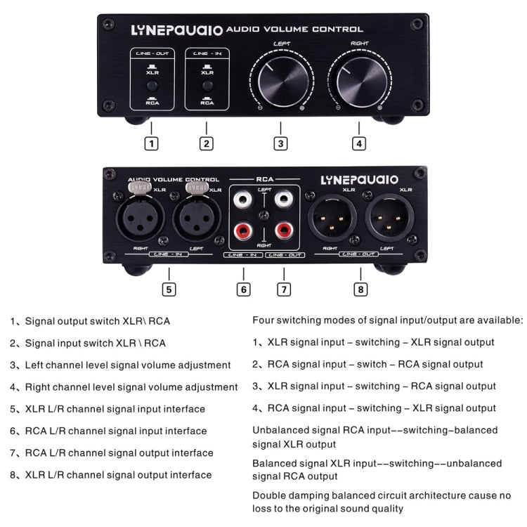 LINEPAUDIO A977 2 In 2 Out Switcher Full-balance Passive Preamp Active Speaker Double Sound Source Volume Controller (Black) -  by PMC Jewellery | Online Shopping South Africa | PMC Jewellery