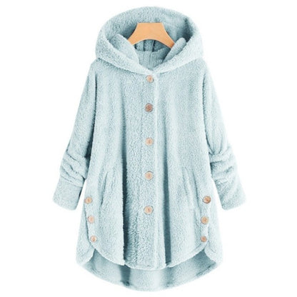 Button Plush Irregular Solid Color Coat (Color:Sky Blue Size:S) - Hoodie by PMC Jewellery | Online Shopping South Africa | PMC Jewellery
